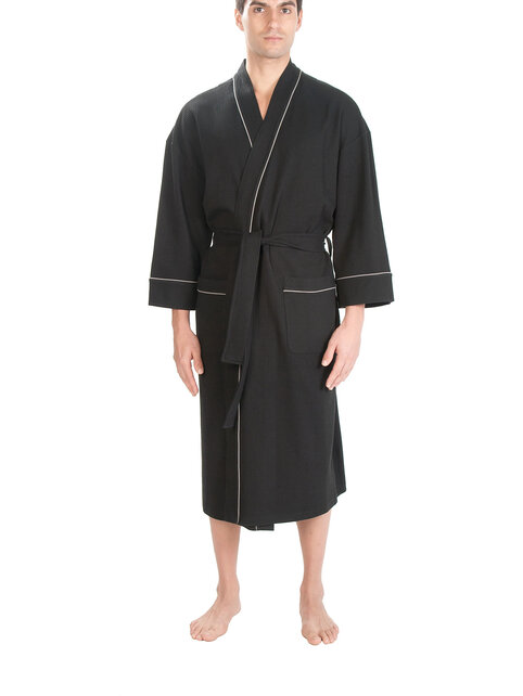 Majestic Waffle Kimono Bath Robe Black