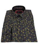 Lief Horsens Floral Dots Pattern Dress Shirt - Black