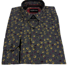 Lief Horsens Floral Dots Pattern Dress Shirt - Black