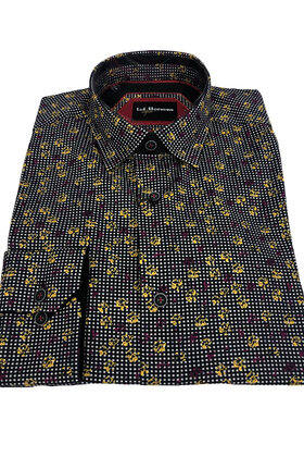 Lief Horsens Floral Dots Pattern Dress Shirt - Black