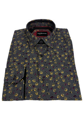 Lief Horsens Floral Dots Pattern Dress Shirt - Black