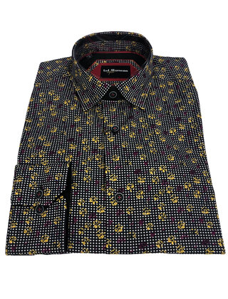 Lief Horsens Floral Dots Pattern Dress Shirt - Black