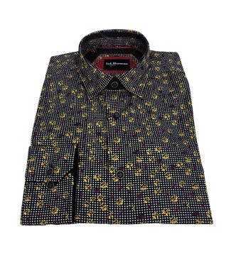 Lief Horsens Floral Dots Pattern Dress Shirt - Black