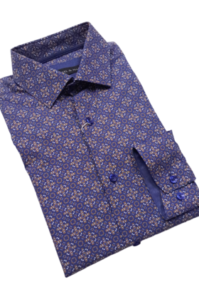 BLUE MICHEL & MARTIN PATTERN DRESS SHIRT