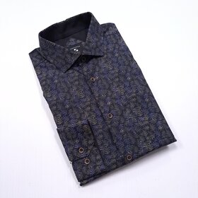 Modango Pine Pattern Dress Shirt - Black
