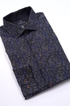 Modango Pine Pattern Dress Shirt - Black