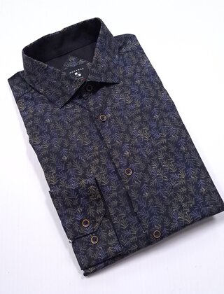 Modango Pine Pattern Dress Shirt - Black