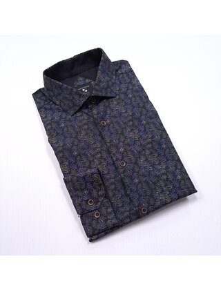 Modango Pine Pattern Dress Shirt - Black
