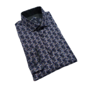 NAVY MODANGO PATTERN DRESS SHIRT