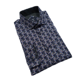 NAVY MODANGO PATTERN DRESS SHIRT