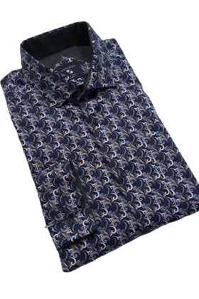 NAVY MODANGO PATTERN DRESS SHIRT