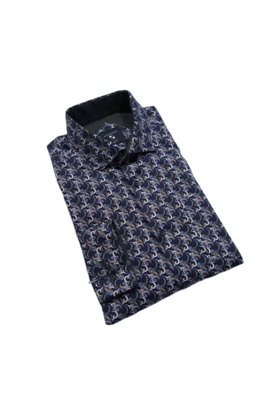 NAVY MODANGO PATTERN DRESS SHIRT