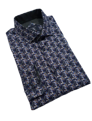 NAVY MODANGO PATTERN DRESS SHIRT