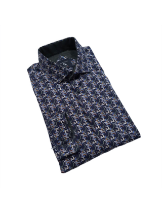 NAVY MODANGO PATTERN DRESS SHIRT