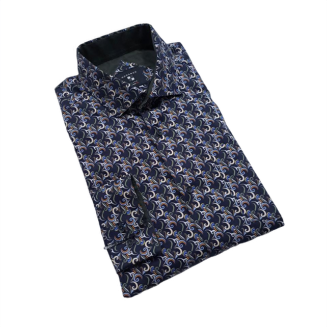NAVY MODANGO PATTERN DRESS SHIRT