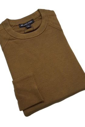 Michael Kors Mix Stitch Cotton Crewneck Sweater - Dark Camel