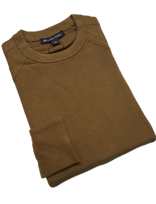 Michael Kors Mix Stitch Cotton Crewneck Sweater - Dark Camel