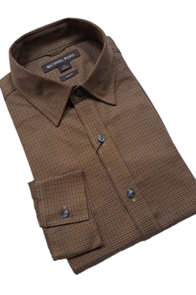 MICHAEL KORS CHOCOLATE HOUNDSTOOTH DRESS SHIRT