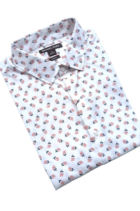 MICHAEL KORS SHORT SLEEVE DRESS SHIRT-DUSTY ROSE- MINI FLORAL