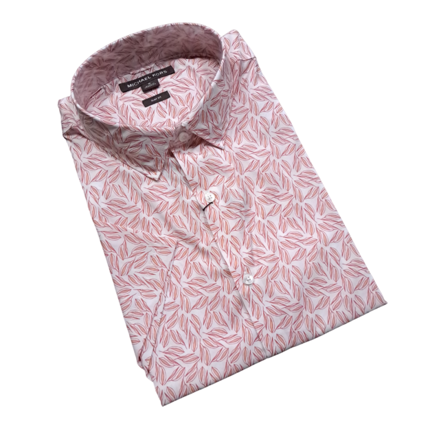 MICHAEL KORS SHORT SLEEVE DRESS SHIRT- DUSTY ROSE LEAF SKETCH