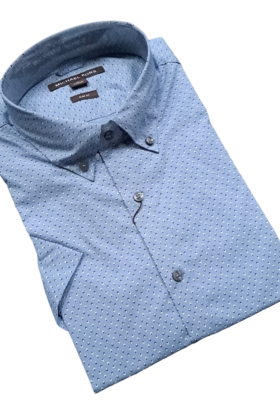 MICHAEL KORS SHORT SLEEVE DRESS SHIRT -CHAMBRAY DIAMONDS