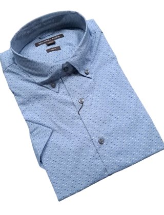 MICHAEL KORS SHORT SLEEVE DRESS SHIRT -CHAMBRAY DIAMONDS