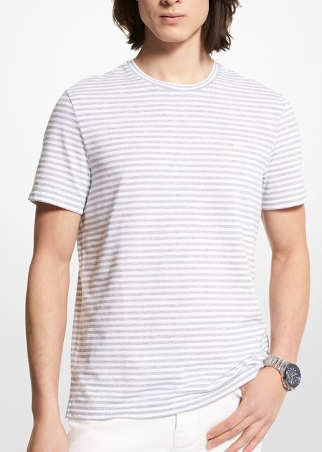MICHAEL KORS JERSEY STRIPE TEE- HEATHER GREY