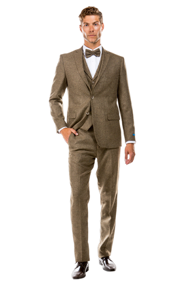 Stacy Adams Tweed 3 Pc Suit - Tan