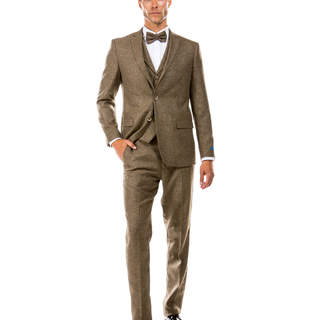 Stacy Adams Tweed 3 Pc Suit - Tan
