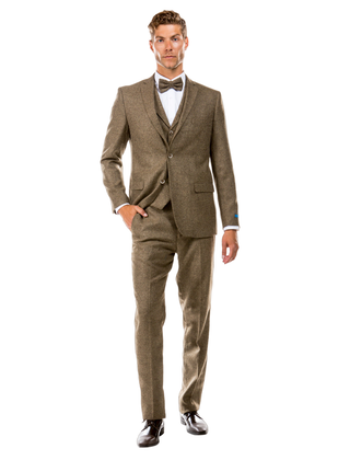 Stacy Adams Tweed 3 Pc Suit - Tan