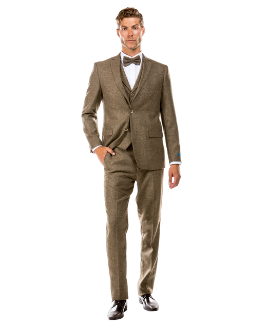 Stacy Adams Tweed 3 Pc Suit - Tan
