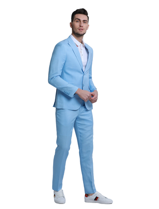 Tazzio 2Pc Linen Suit - Baby Blue