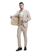 Tazzio 1 Button Notch Lapel Sharkskin Suit - 3 Piece - Khaki Tazzio 1 Button Notch Lapel Sharkskin Suit - 3 Piece - Khaki