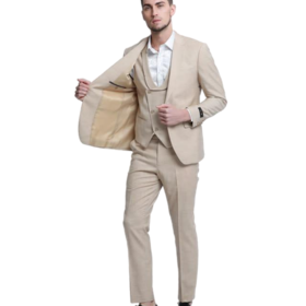 Tazzio 1 Button Notch Lapel Sharkskin Suit - 3 Piece - Khaki