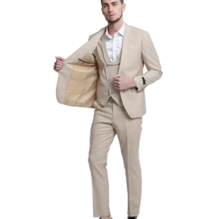 Tazzio 1 Button Notch Lapel Sharkskin Suit - 3 Piece - Khaki