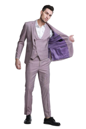 Tazzio -1 Button Notch Lapel 3Pc Sharkskin Suit - Rose