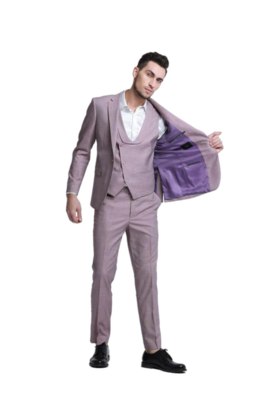 Tazzio -1 Button Notch Lapel 3Pc Sharkskin Suit - Rose