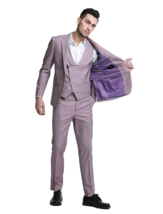 Tazzio -1 Button Notch Lapel 3Pc Sharkskin Suit - Rose