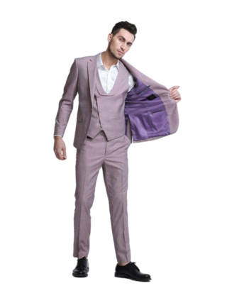 Tazzio -1 Button Notch Lapel 3Pc Sharkskin Suit - Rose
