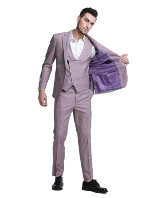 Tazzio -1 Button Notch Lapel 3Pc Sharkskin Suit - Rose