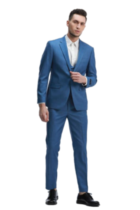 Tazzio 1 Button Notch Lapel Sharkskin Suit - 3 Piece - Blue