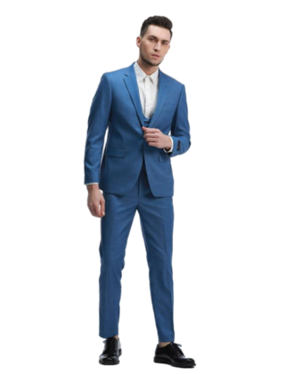 Tazzio 1 Button Notch Lapel Sharkskin Suit - 3 Piece - Blue