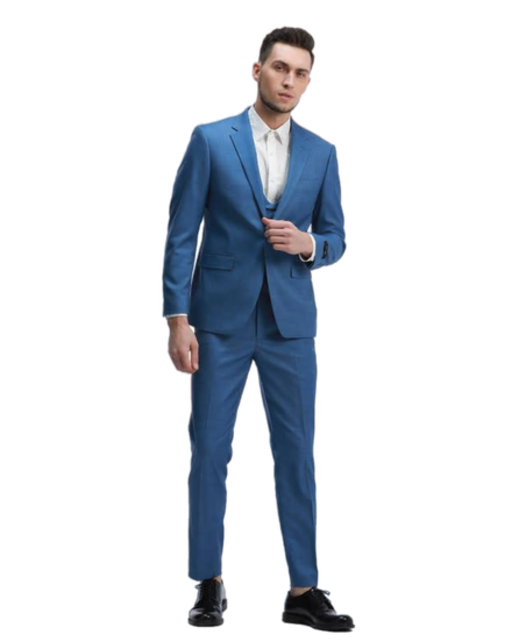 Tazzio 1 Button Notch Lapel Sharkskin Suit - 3 Piece - Blue