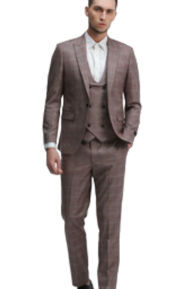 Tazzio 3 Piece Check Suit - Rose