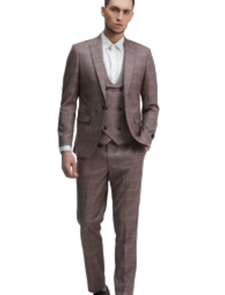Tazzio 3 Piece Check Suit - Rose