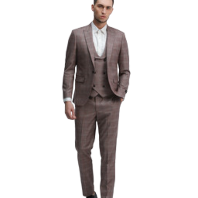 Tazzio 3 Piece Check Suit - Rose