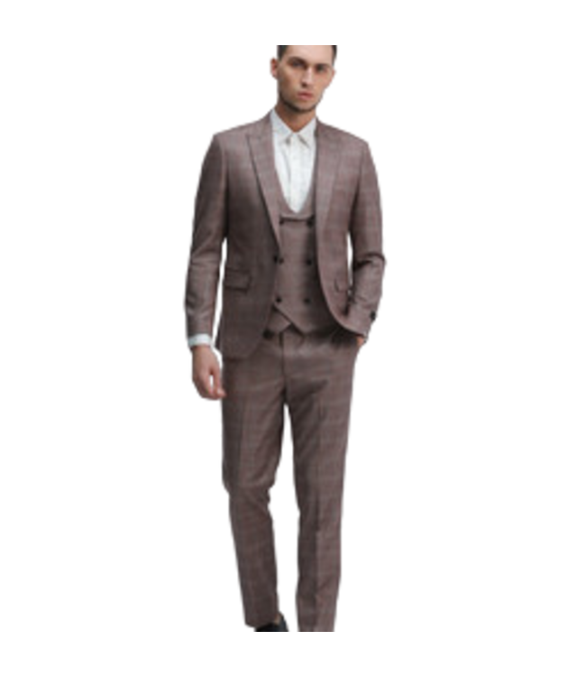 Tazzio Tazzio 3 Piece Check Suit - Rose