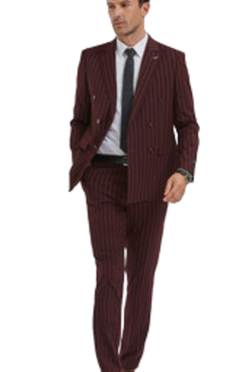Tazzio Double Breasted Pinstripe Suit - 2 Piece - Burgundy