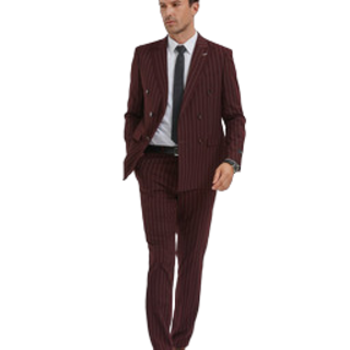 Tazzio Double Breasted Pinstripe Suit - 2 Piece - Burgundy