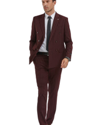 Tazzio Double Breasted Pinstripe Suit - 2 Piece - Burgundy